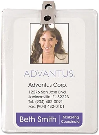 Advantus ID Badge Holder w/Clip Vertical 3w x 4h Clear 50/Pack 75457