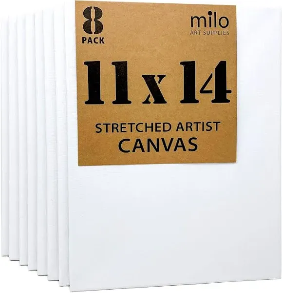 MILO 11x14" Pre Stretched Artist Canvas Value Pack of 8