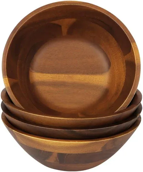 AIDEA Acacia Wooden Serving Bowls, 7 Inch Set of 4 for Salad, Soup, Noodle and More