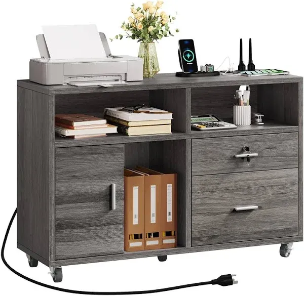 Dwvo 2 Drawer File Cabinet with Charging Station and Mobile Filing Cabinet with Lock