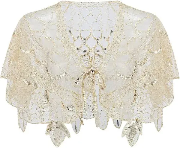 BABEYOND 1920s Shawl Wraps Sequin Beaded Evening Cape Bridal Shawl Bolero Flapper Cover Up