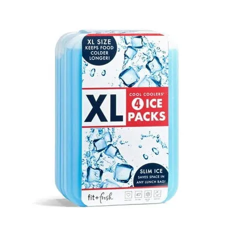 Cool Coolers by  4 Pack XL Slim Ice Packs, Quick Freeze Space Saving Reusable Ic