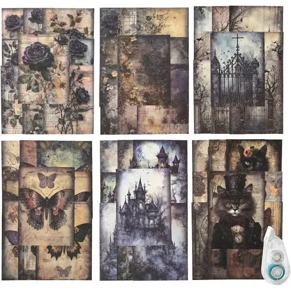 180Pcs Dark Fantasy Scrapbook Paper Vintage Gothic Journal Ephemera Pack Junk