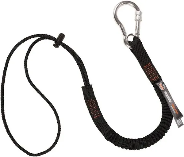 Ergodyne Squids 3105 Tool Lanyard with Aluminum Screw Lock Carabiner, Tool Weight Capacity 15lbs , Black