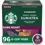 Starbucks Dark Roast K-Cup Coffee Pods - Sumatra for Keurig Brewers - 4 Boxes (96 Pods Total)