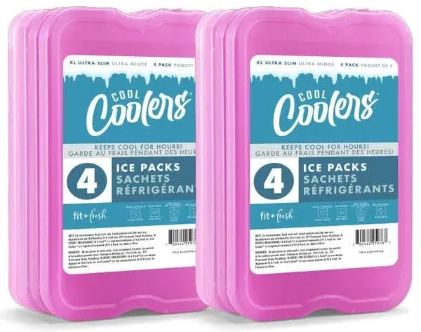 Cool Coolers by Fit + Fresh, Reusable & Long-Lasting XL Slim Ice Packs, Cold Packs for Lunch Boxes, Ice Packs for Lunch Bags. Cooler Accessories for Camping, Beach, Lunch, and Work, 8PK, Purple