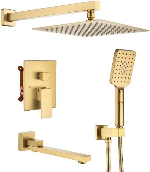 10" Brushed Gold Shower System Wall/Ceiling Mount Rain Shower System-CASAINC