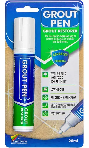 Grout Pen Tile Paint Marker: Light Grey Narrow 5mm with 5 Pack Replacement Tips - Waterproof Grout Colorant and Sealer Pen to Renew, Repair, and Refresh Tile Grout - Cleaner Coating Stain Pens