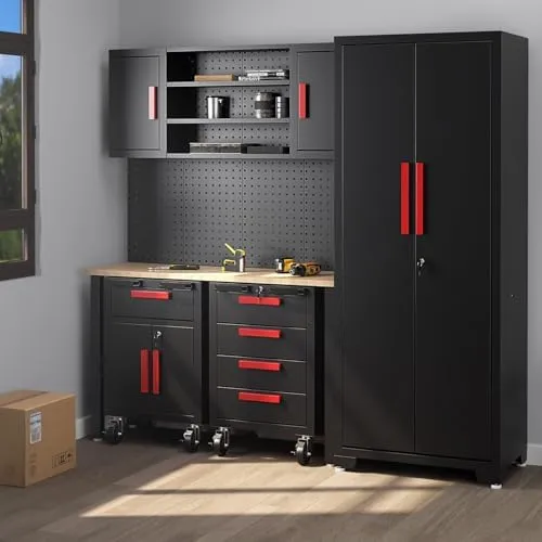 Costway 6 Pieces Garage Cabinets and Storage System Set