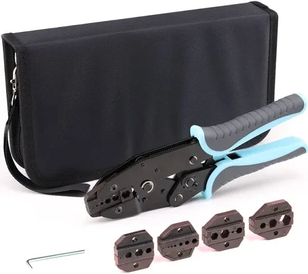 Coax Ratchet Crimping Tool Set for Coaxial RG Cable RF Connector with 5 Changeable Jaws