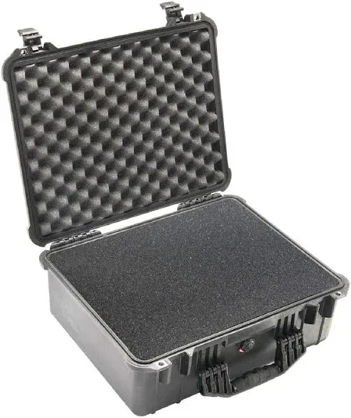 Pelican 1550 Case by ColorCase - Black - Medium Size Waterproof Case with Pick & Pluck Foam Set & Convoluted Lid Foam - Silver Handles & Latches