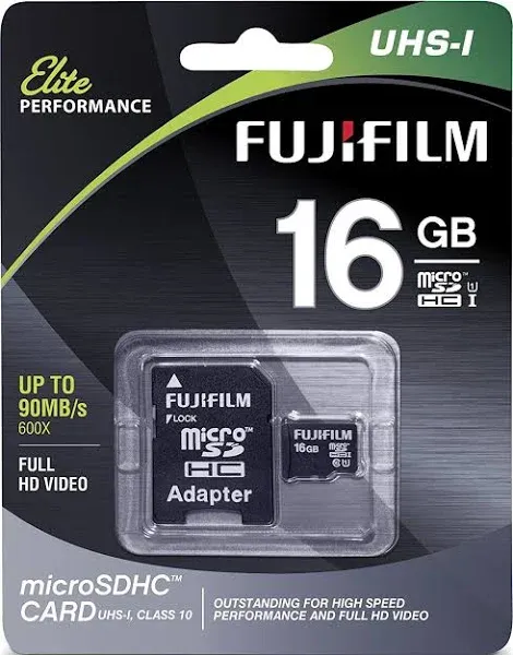 Fujifilm Elite 16GB microSDHC Class 10 UHS-1 Flash Memory Card 600x / 90MB/s