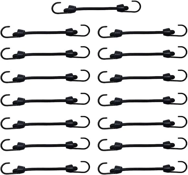 Mini Bungee Cord with Hooks 2 Inch, Plastic Coated, Without Sharp Hook End, 15 Piece