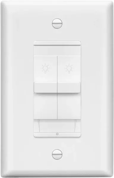 LIDER Combination Dual Dimmer Light Switch Control, 2 Sliding Light Controls, Single Pole, 400W CFL/LED, 600W Incandescent/Halogen Dual Loads Total, Wall Plate Included, Light Almond, 2 Pcak