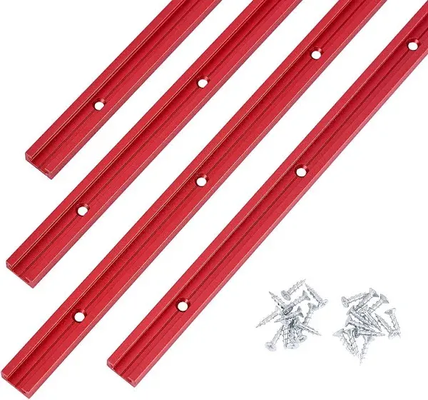 T Track 48" with Wood Screws-Double Cut Profile Universal T-Track with Predrilled Mounting Holes-T Track Woodworking-Fine Sandblast Anodized-Red Color-2PK