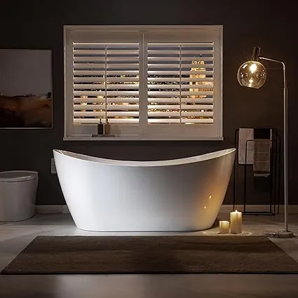 WOODBRIDGE 67" Acrylic Freestanding Bathtub Contemporary Soaking White Tub with Matte Black Overflow and Drain，B0086-MB-Drain&O