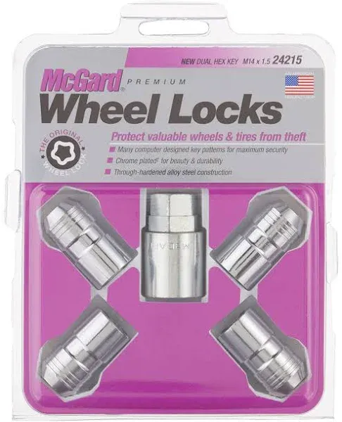 McGard Premium Wheel Locks 5 Pc Kit Chrome Cone M14 x 1.5 Replacements 24215 New