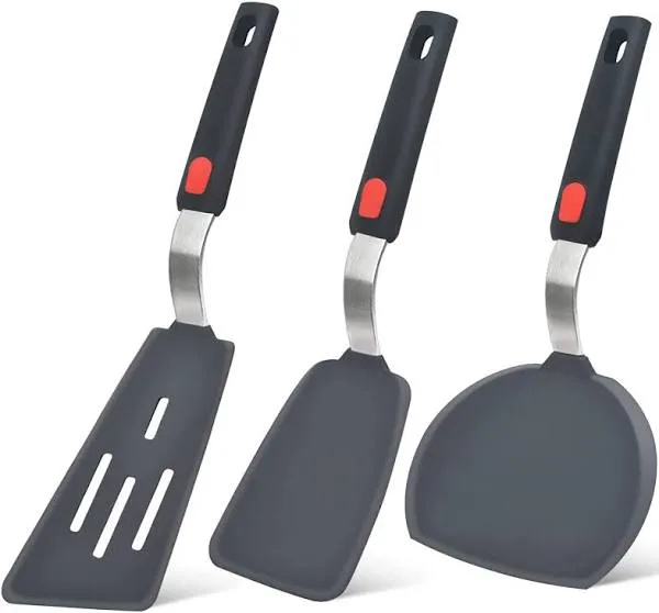 Silicone Spatula Turner Set of 3, Beijiyi 600°F Heat Resistant Cooking Spatulas for Nonstick Cookware, Large Flexible Kitchen Utensils BPA Free Rubber Spatula Set for Egg, Pancake, Fish, Burger