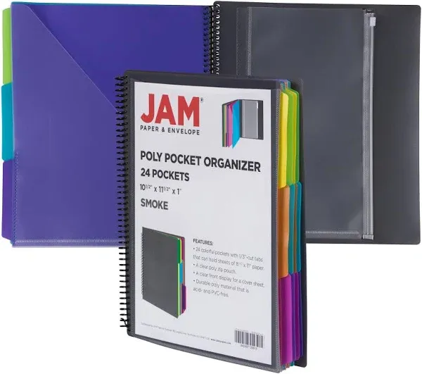 JAM PAPER Plastic 12 Pocket Folder Smoke Grey (389MP12sm) 389MP12SM