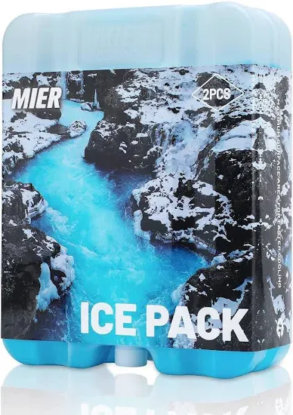 Ice Packs for Coolers - MIER Large Reusable Frezzer Packs for Lunch Box Bags Long Lasting Blue Ice Blocks, Pack of 2