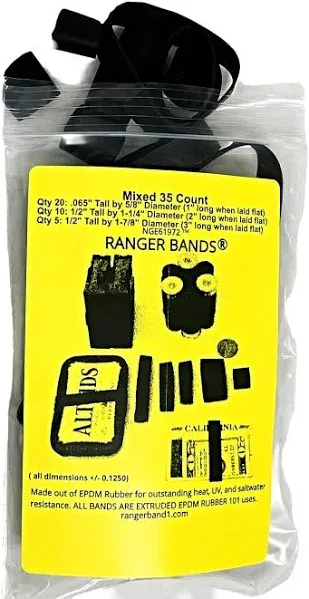 Ranger Bands® 60 Count Extra Stretch From EPDM Rubber for Emergency Tinder, Survival and Strapping Gear Made in the USA Tactical Rubber Bands, Heavy Duty Rubber Bands Black.