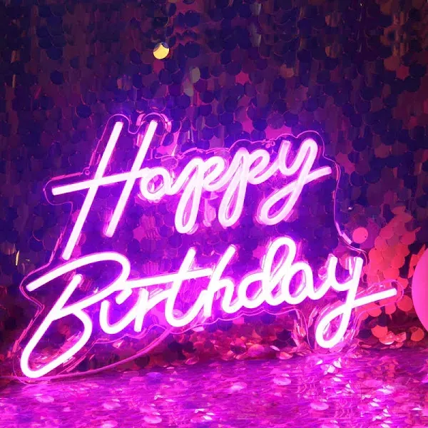 LED Neon Happy Birthday Sign Night Light Party Decorations White USB Operated...