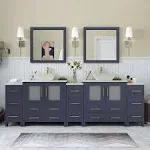 Vanity Art 96 inch Double Sink Bathroom Vanity Set with Engineered Marble Top and Free Mirror, Blue