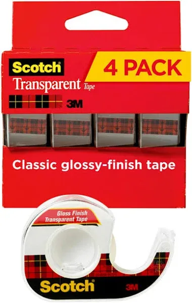 Scotch Transparent Tape &amp; Handheld Dispenser 3/4&#034; x 850&#034; 1&#034; Core Clear 4/Pack