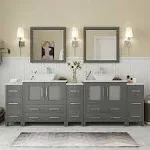 Vanity Art 96 Inch Vessel Double Sink Bathroom Vanity Cabinet with 2 Mirrors, Engineered Marble Top Bathroom Cabinet Compact Set with 13 Dovetail Drawers and Soft Closing Doors, VA3130-96-W