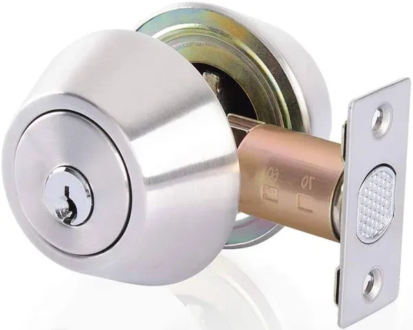 Double keyed Deadbolt Lock - Keyed on Both Sides, 2-Way Adjustable Cylinder Deadbolt (Privacy/Passage), Satin Stainless Steel (Silver, Single Cylinder) (Silver, Double Side)