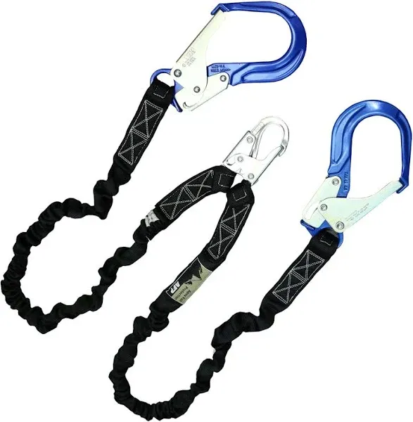 AFP 6FT Double Leg Internal Shock Absorbing Safety Fall Protection Lanyard with Dual Aluminum Pelican Rebar & Steel Snap Hook |Heavy-Duty Webbing | OSHA & ANSI Rated (Aluminum)