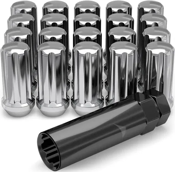 Chrome M14 X 1.5 Duplex Spline Lug Nut with Key, 20 Pack