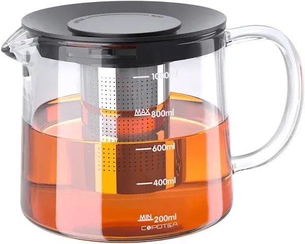 Glass Teapot with Removable Infuser, Tea Pot 1000ml/33oz Stovetop Safe Tea Kettle for Blooming Tea & Loose Leaf Tea COPOTEA