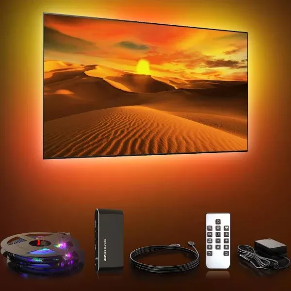 PWAYTEK Colorful TV LED Backlight with HDMI 4K60Hz Sync Box,for 55-65 inch Tvs, 6.56ft RGB led Strip Lights Sync to Screen& Music, Color Changing LED Lights for TV, PC, Game,Remote Control