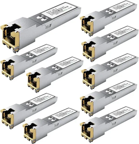 10PCS SFP to RJ45 Copper Module, 1000Base-T Gigabit Ethernet Transceiver - Compatible with Cisco, Meraki, Ubiquiti, D-Link, TP-Link, Supermicro, Netgear, MikroTik S-RJ01, 1.25G SFP-T, up to 100m