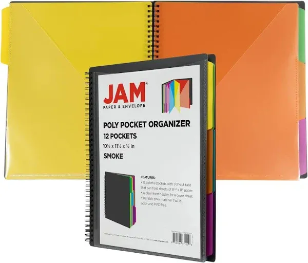 JAM PAPER Plastic Multi Pocket Folder - 24 Pocket Organizer with Zipper Pouch...