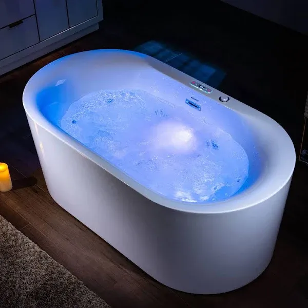 WOODBRIDGE 59 inch Whirlpool Water Jetted and Air Bubble Freestanding Heated Soaking Combination Bathtub with LED control panel