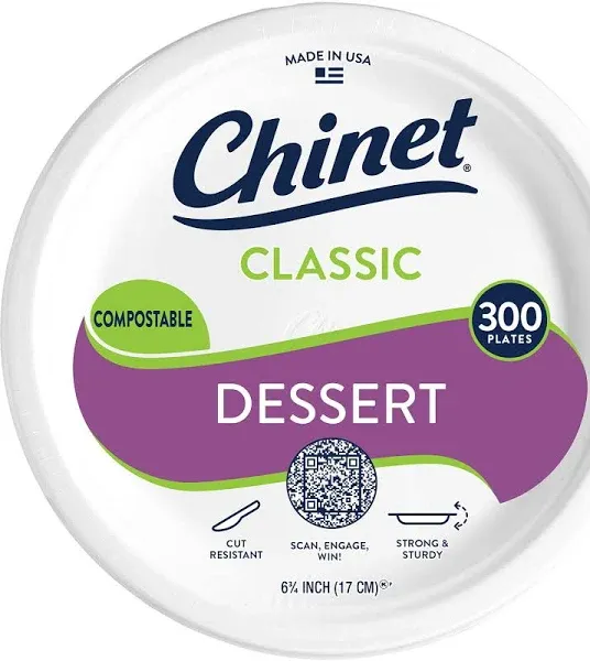 Chinet Classic White Dessert Plates, 300 ct 6 3/4" (17 cm)