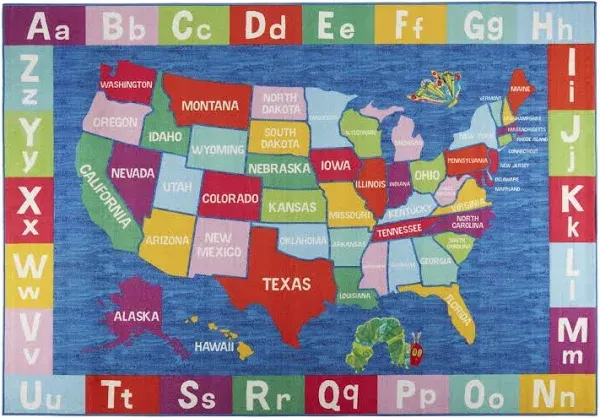 Eric Carle Elementary USA Map Kids Area Rug Blue/Red, 6'6"x9'5" Rectangle