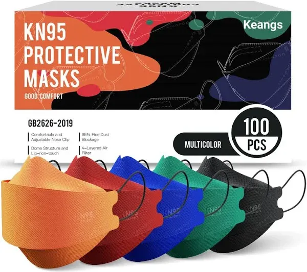 Keangs KN95 Face Masks 100 Pack, Breathable Protective Disposable Mask For for Adults And Teens, Multicolor