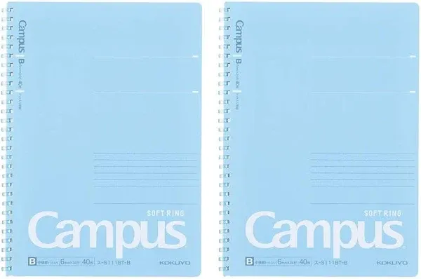 Campus Soft Ring Notebook, Semi-B5, B 6Mm Dot Ruled, 34 Lines, 40 Sheets, Blue, Set of 2, Japan Import (SU-S111BT-B)