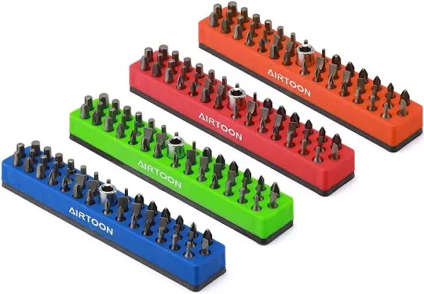 AIRTOON 3PCS 1/4" Magnetic Hex Bit Holder, 43 Holes Bit Storage with Strong Magnetic Base, Magnetic Screwdriver Bit Organizer, Red, Blue and Green