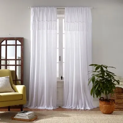 Elrene Calypso Boho Macramé Tassel Semi Sheer Single Window Curtain Panel - Elrene Home Fashions