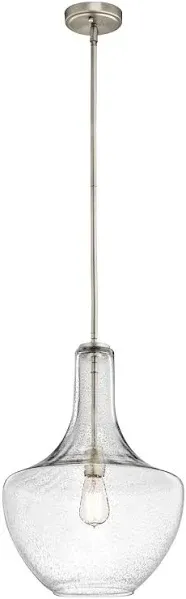 Kichler Everly 19.75" Kitchen Bell Pendant in Brushed Nickel, 1-Light Clear Seeded Glass Pendant Light, (19.75" H x 13.75" W), 42046NICS