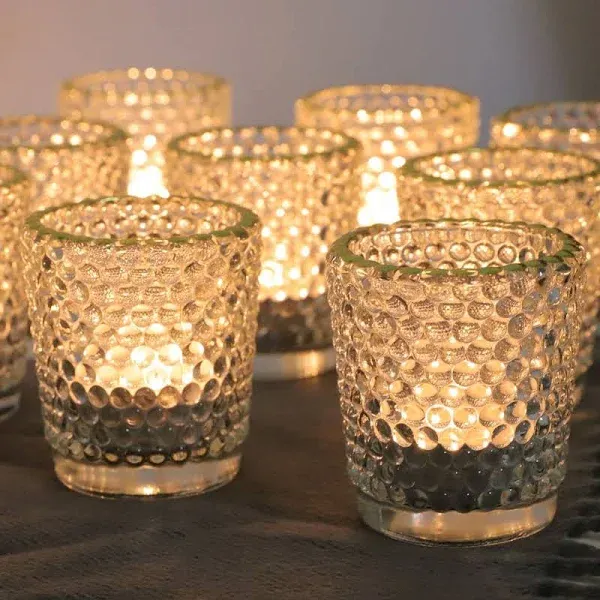 24Pcs Clear Votive Candle Holders, Tealight Candle Holder Bulk with Gold Rim,...