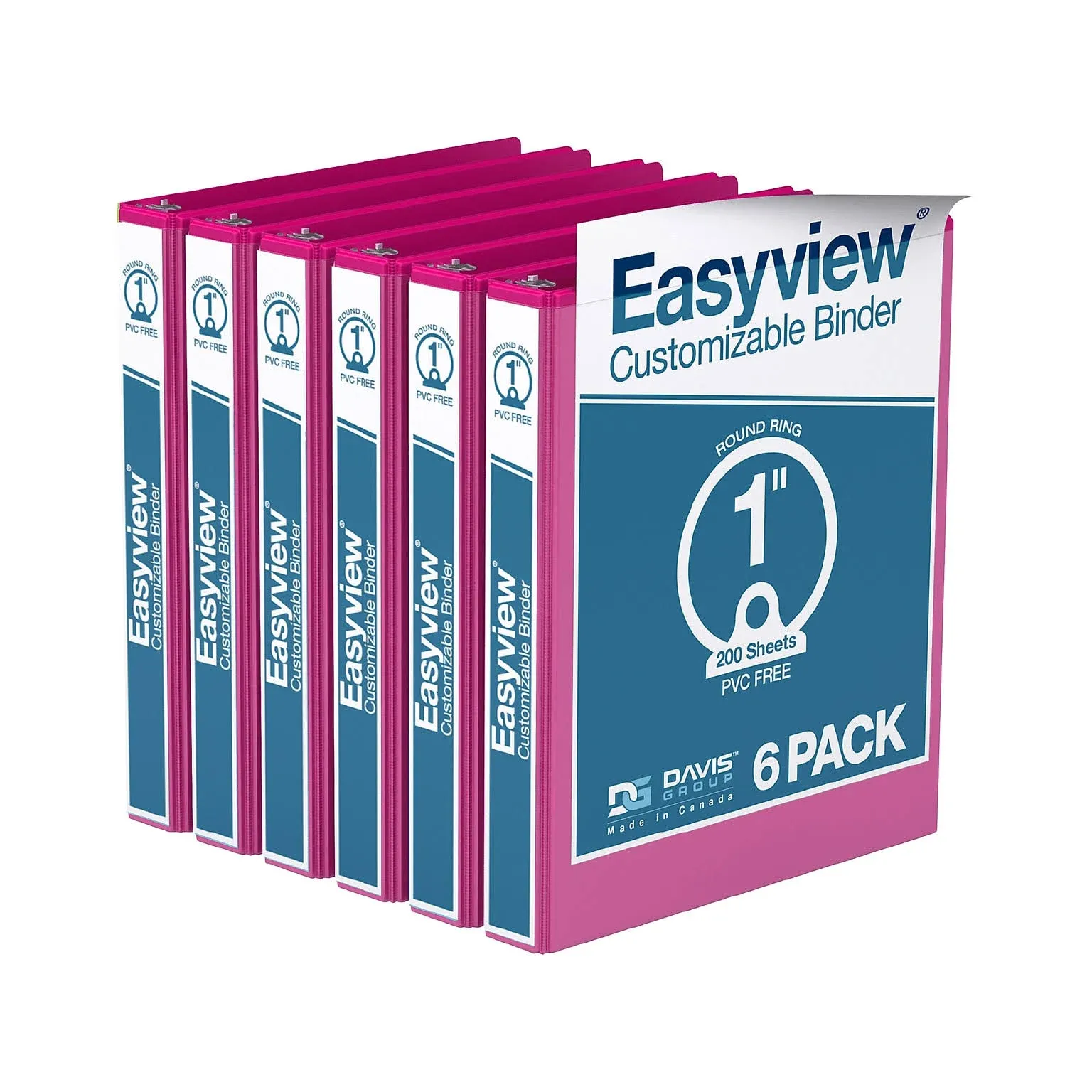 Easyview 1" Pink Premium Customizable Round Ring View Binder - 6pk