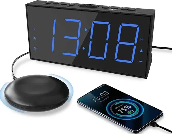 Super Loud Alarm Clock with Bed Shaker, Vibrating Alarm Clock for Heavy Sleepers