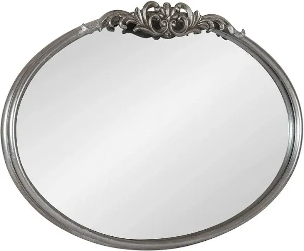 Kate and Laurel Wall Mirror 24&#034;x18&#034; Decorative Framed Traditional Oval Silver