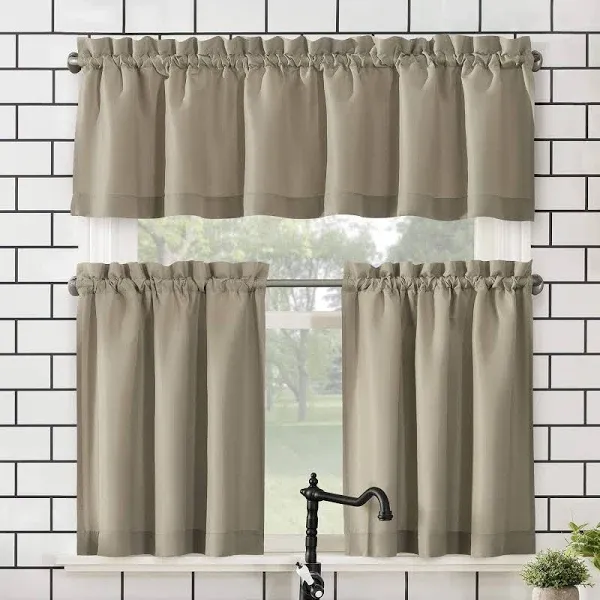 Martine Microfiber Semi-Sheer Rod Pocket Kitchen Curtain Valance and Tiers Set