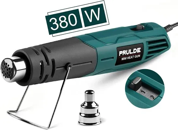 Mini Heat Gun, PRULDE 380W 2-Temp 480°F-850°F (250°C-450°C) Fast Heat Hot Air Gun with 6.56Ft Cord &amp; Reflector Nozzle for Vinyl Wrap, Crafts,